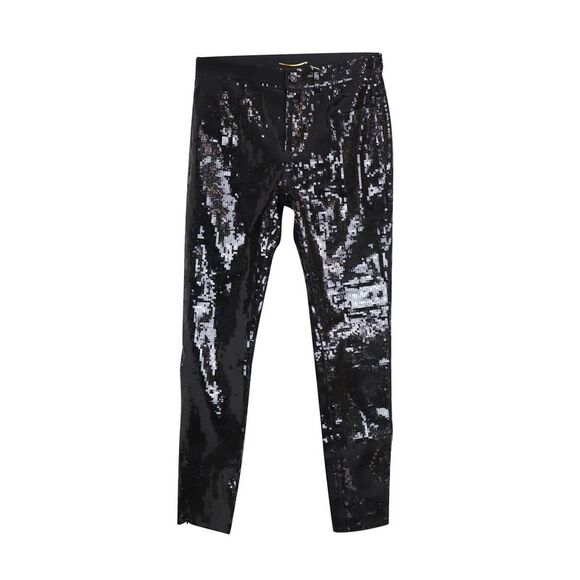 Saint Laurent Sequined Straight Pants in Black Cotton - Picture 1 of 6